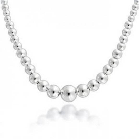 Real 925 Sterling Silver Graduated Bead Necklace - Picture 1 of 3